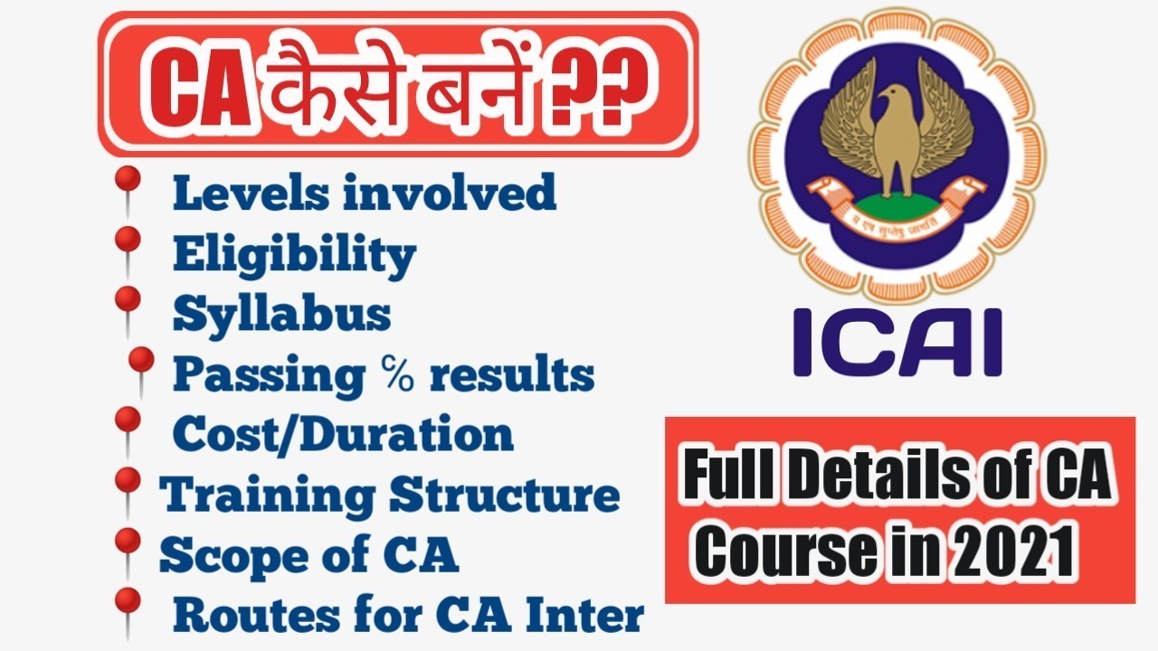 Complete CA Course Details 2021-2022 levels involved eligibility syllabus passing percenatge required cost duration training structure scope of ca routes for ca itner